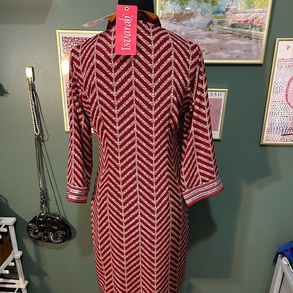 NWT Isvarah Silk Red and Orange Three Quarter Sleeve Dress Size S 🦄 - Picture 6 of 6